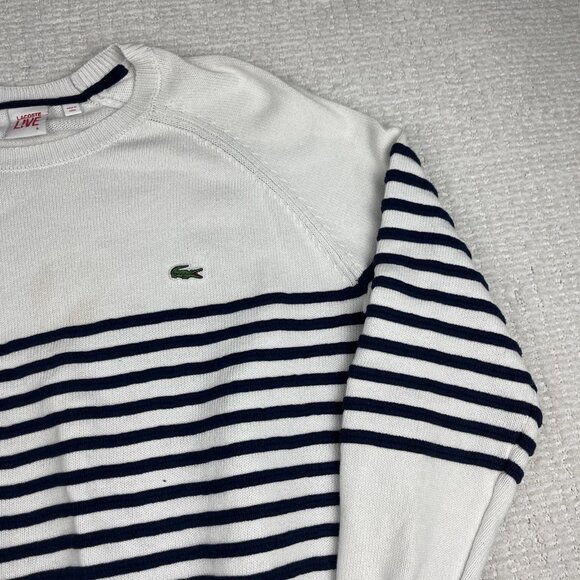 Lacoste Live! Preppy Knitted pullover Sweater White / Navy Striped Men Sz 6 Read - Picture 4 of 16